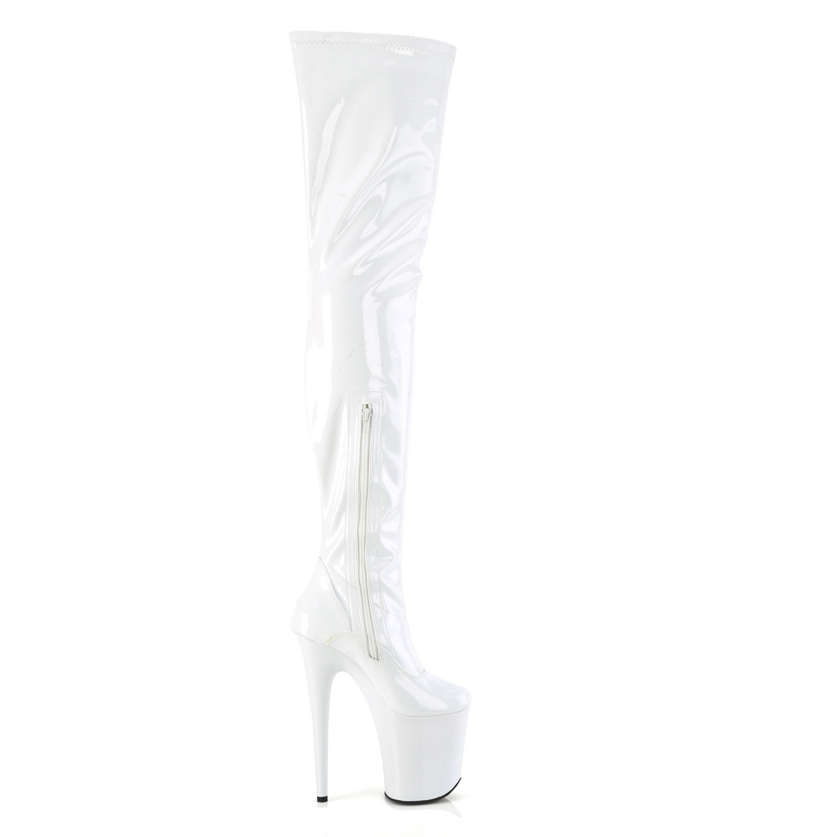 Pleaser Flamingo-4000 W/M - Shiny White High-Platform Thigh High Boots