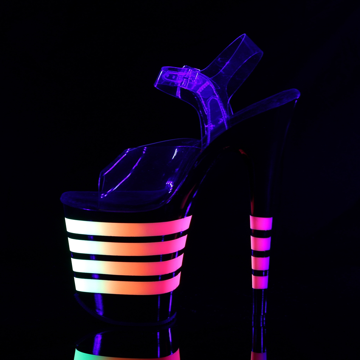Pleaser Flamingo-808UVLN C/B-UVLN - Clear Uv Reactive High-Platform Sandals