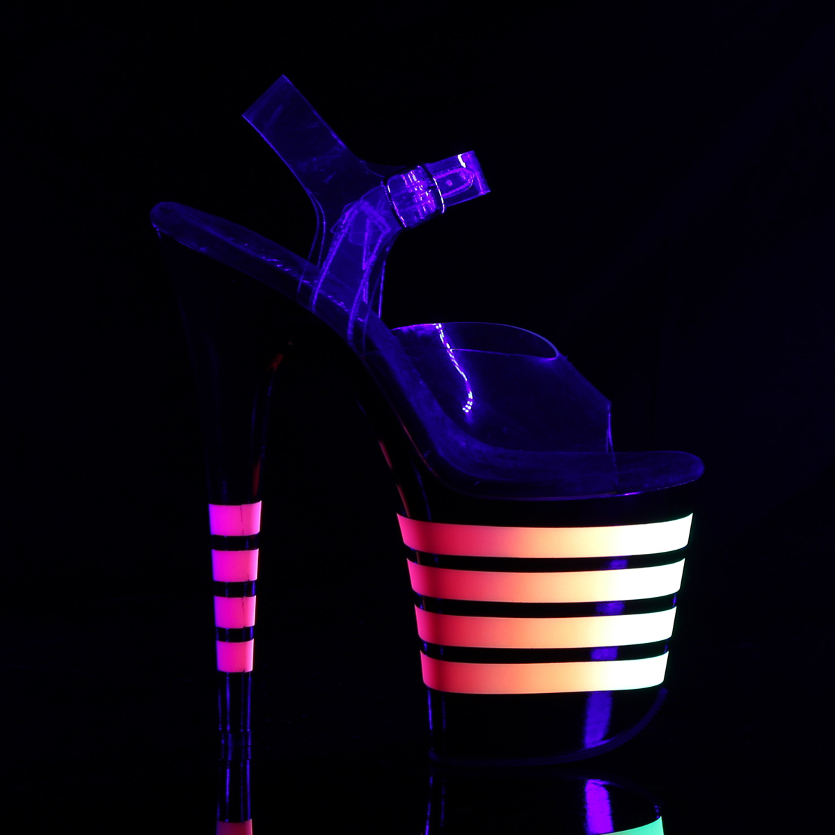 Pleaser Flamingo-808UVLN C/B-UVLN - Clear Uv Reactive High-Platform Sandals