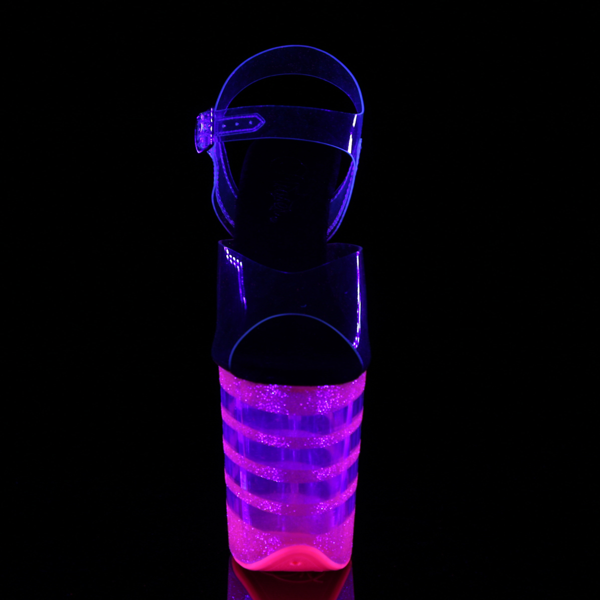 Pleaser Flamingo-808UVLN C/BGMPNK - Clear Uv Reactive High-Platform Sandals