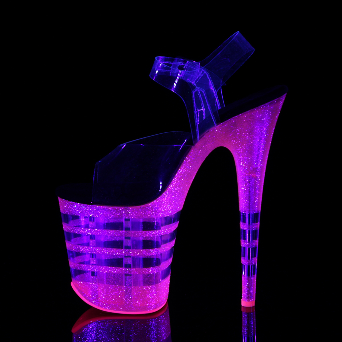 Pleaser Flamingo-808UVLN C/BGMPNK - Clear Uv Reactive High-Platform Sandals