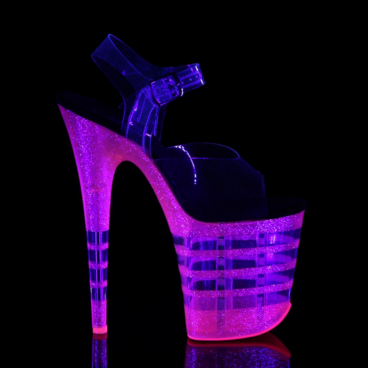 Pleaser Flamingo-808UVLN C/BGMPNK - Clear Uv Reactive High-Platform Sandals