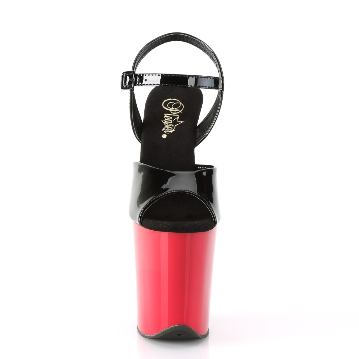 Pleaser Flamingo-809 B/R - Shiny Black High-Platform Sandals