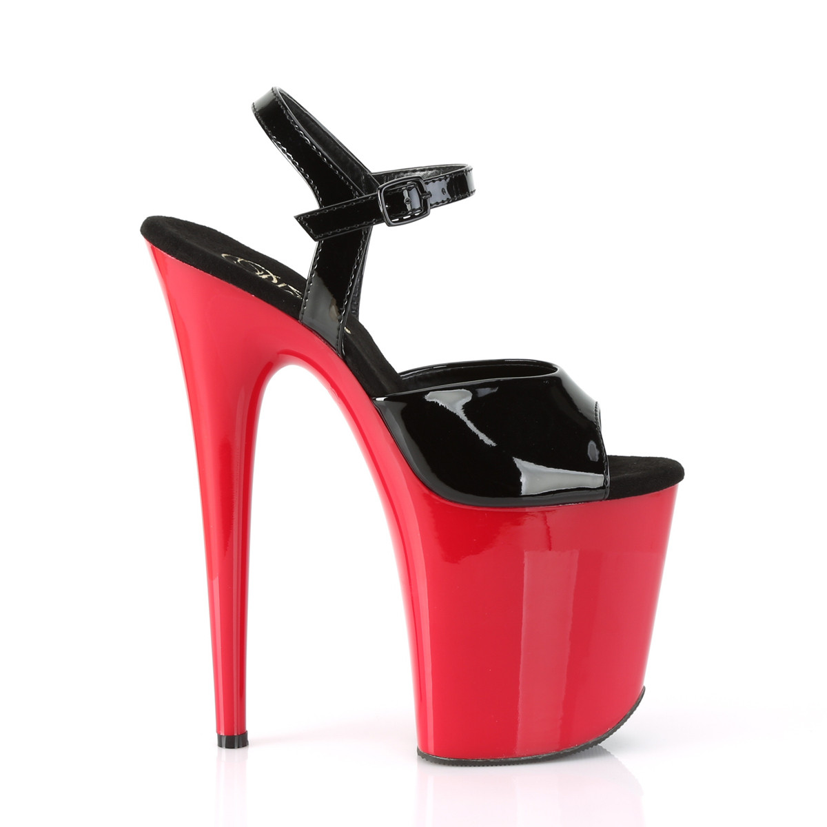 Pleaser Flamingo-809 B/R - Shiny Black High-Platform Sandals