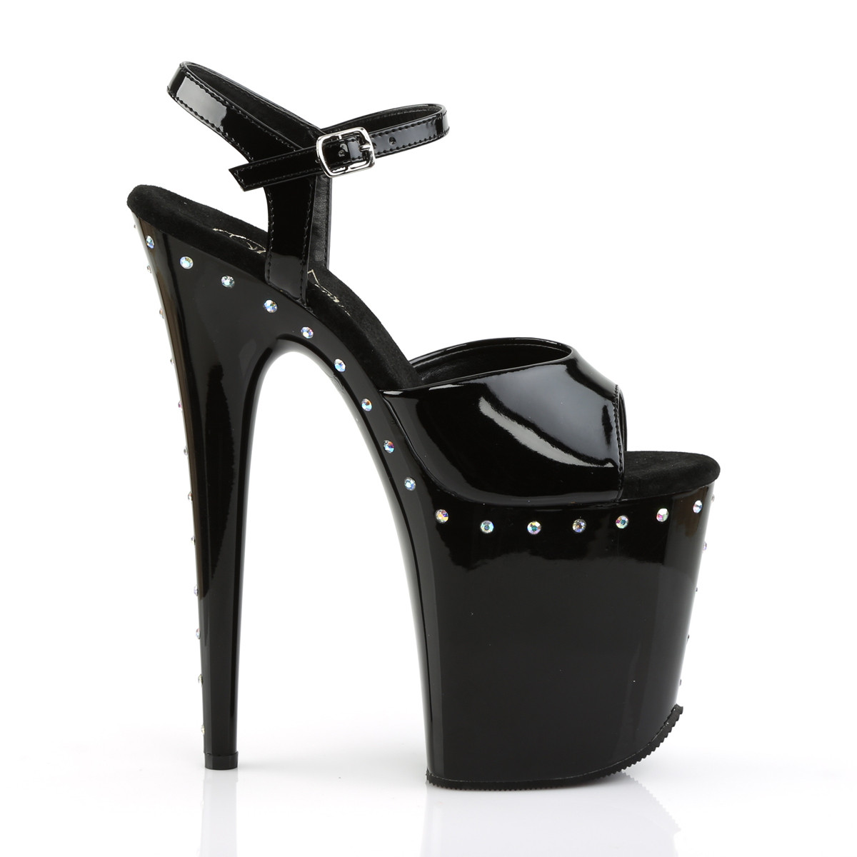 Pleaser Flamingo-809ABLS B/M - Shiny Black High-Platform Sandals