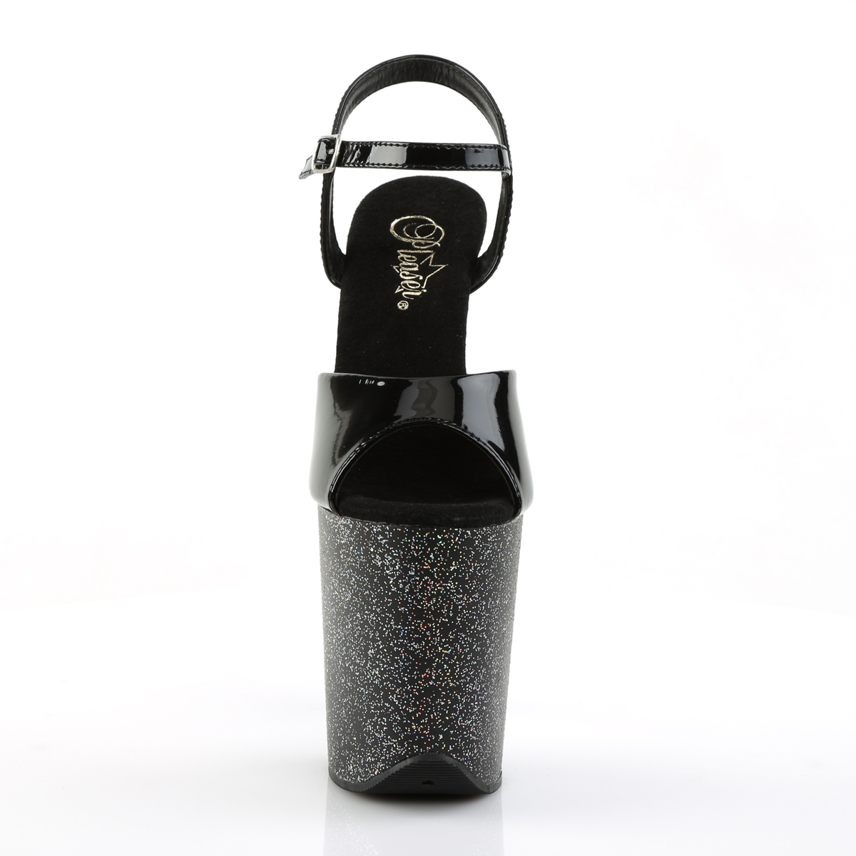 Pleaser Flamingo-809MG B/M - Shiny Black High-Platform Sandals