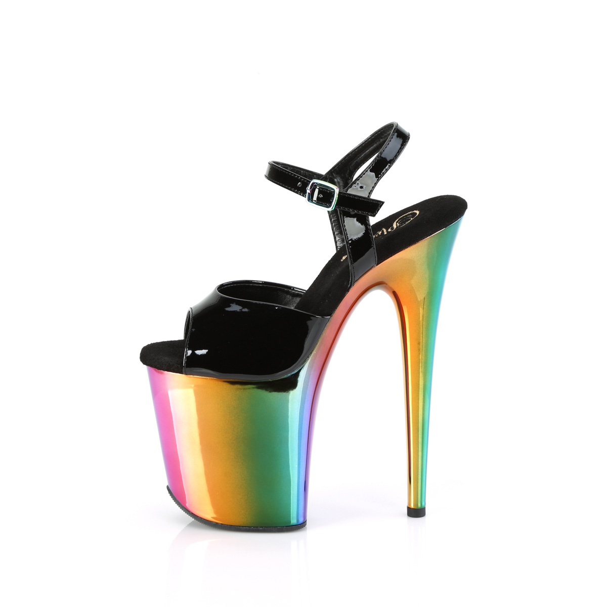 Pleaser Flamingo-809RC B/RBOWCH - Shiny Black High-Platform Sandals