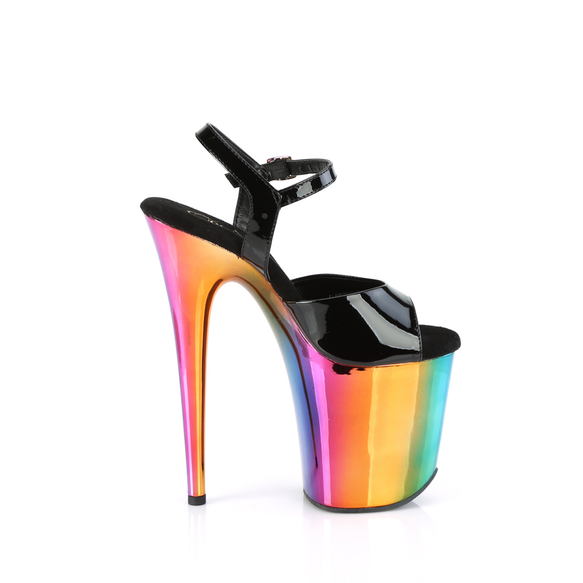 Pleaser Flamingo-809RC B/RBOWCH - Shiny Black High-Platform Sandals