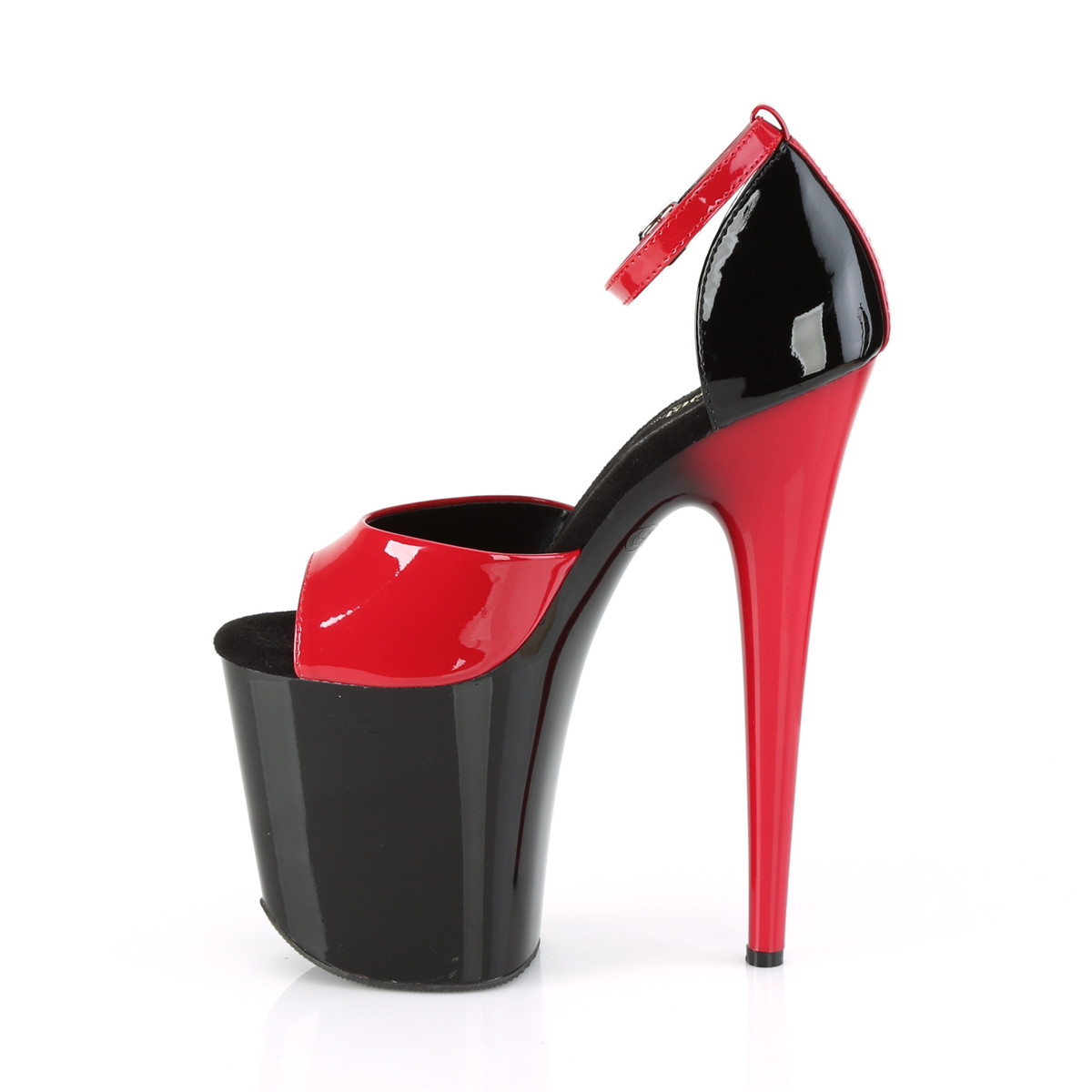 Pleaser Flamingo-889 R-B/B-R - Shiny Red High-Platform Ankle Strap Heels