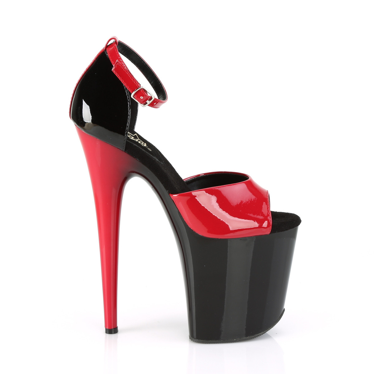 Pleaser Flamingo-889 R-B/B-R - Shiny Red High-Platform Ankle Strap Heels