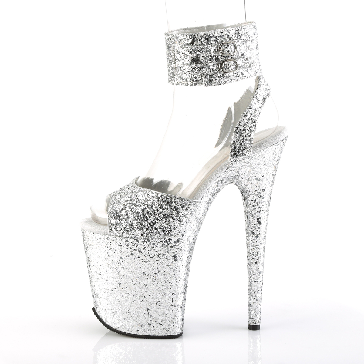 Pleaser Flamingo-891LG SG/M - Silver High-Platform Ankle Strap Heels