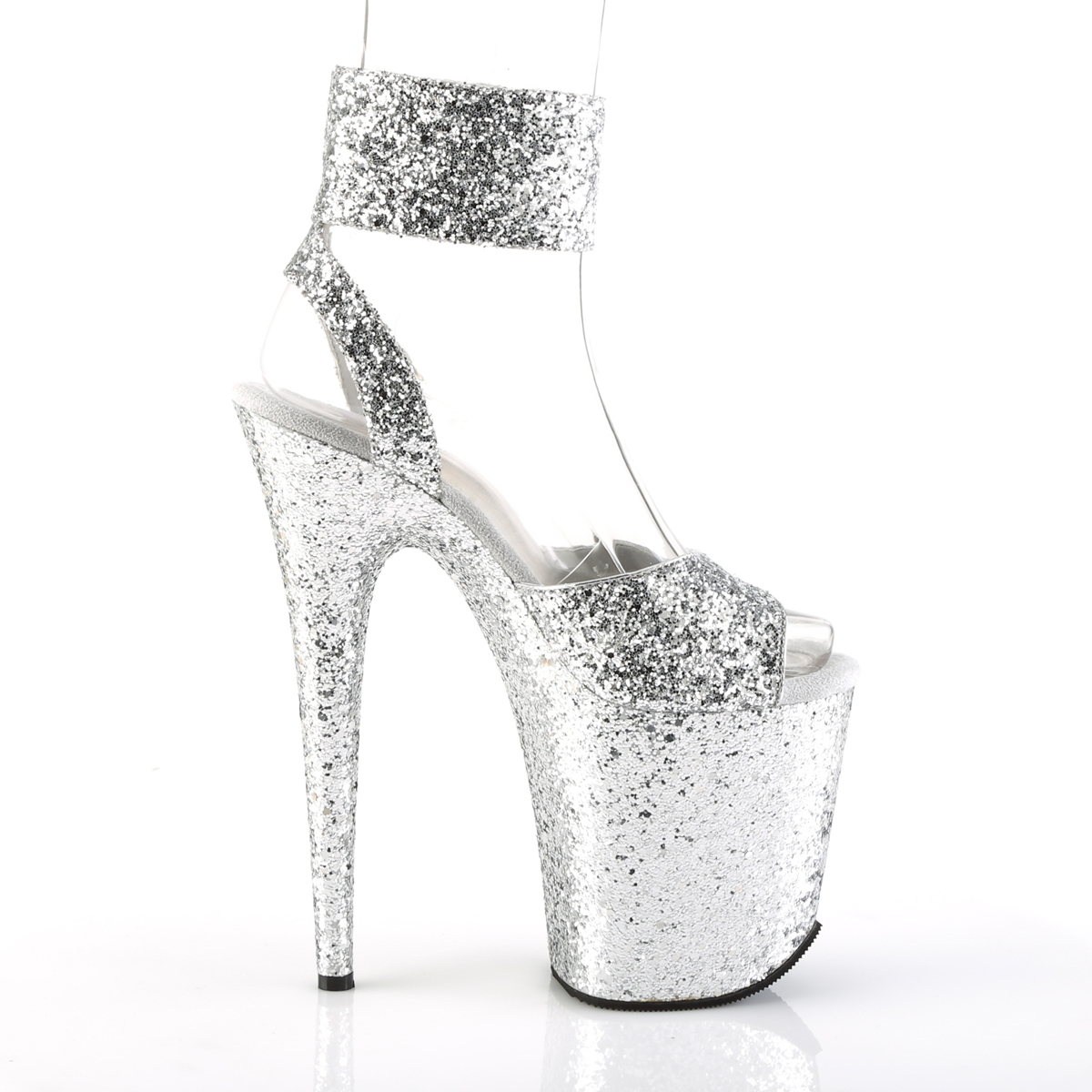 Pleaser Flamingo-891LG SG/M - Silver High-Platform Ankle Strap Heels