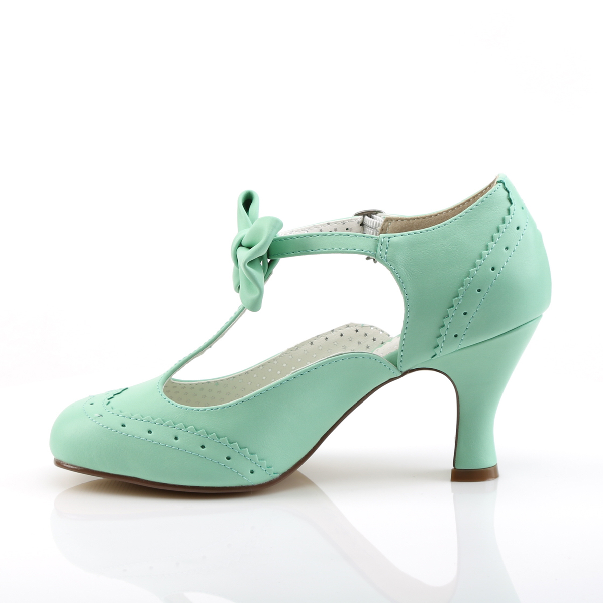 Pin Up Couture Flapper-11 MTPU - Green Chunky-Heel Single Sole Pumps With Straps