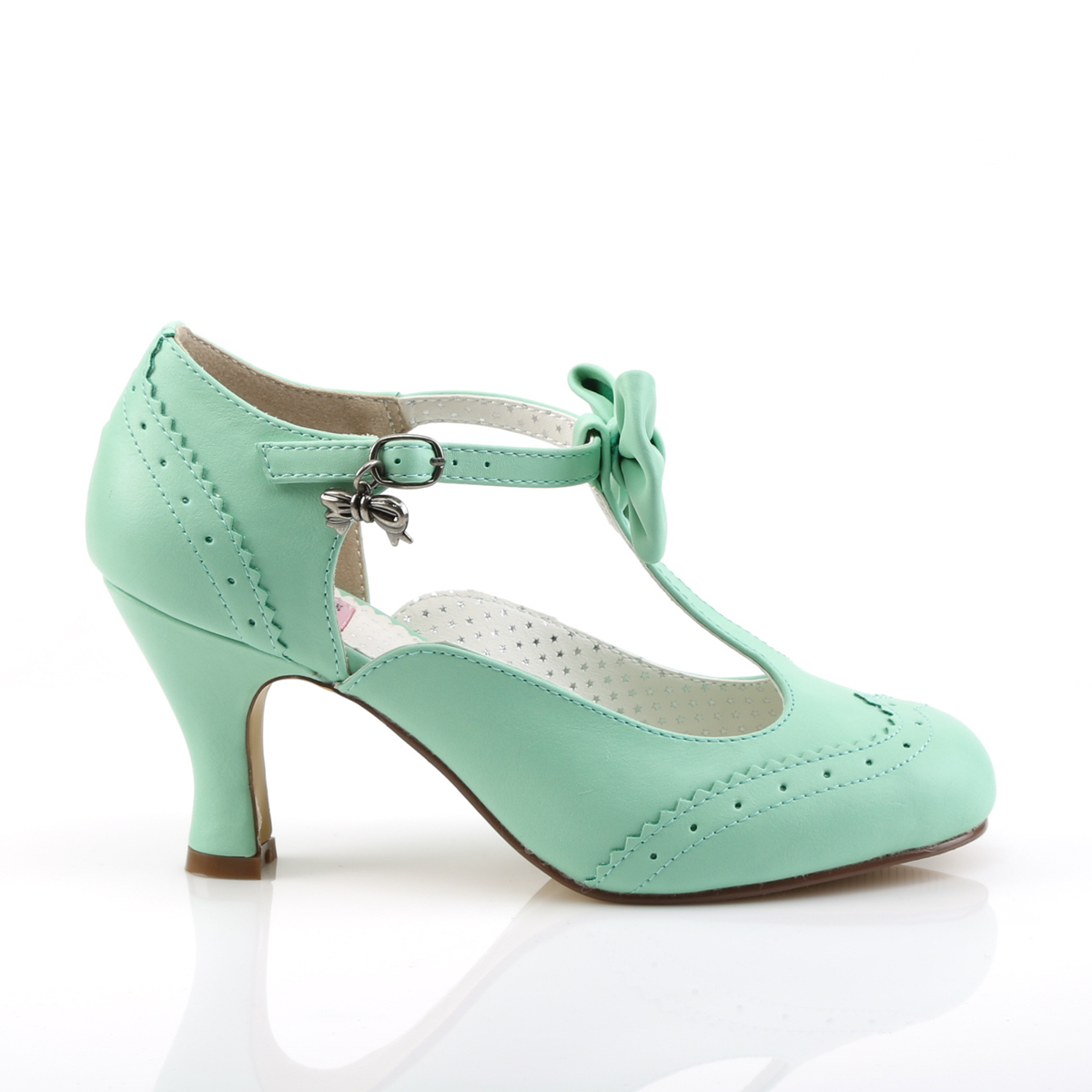Pin Up Couture Flapper-11 MTPU - Green Chunky-Heel Single Sole Pumps With Straps