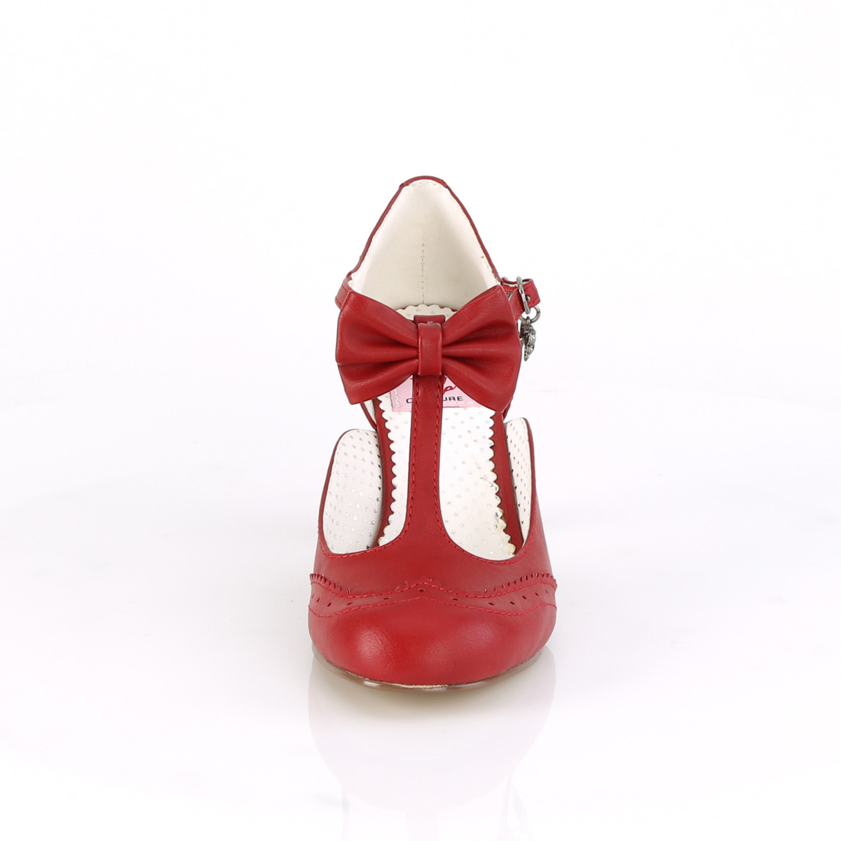 Pin Up Couture Flapper-11 RPU - Red Chunky-Heel Single Sole Pumps With Straps