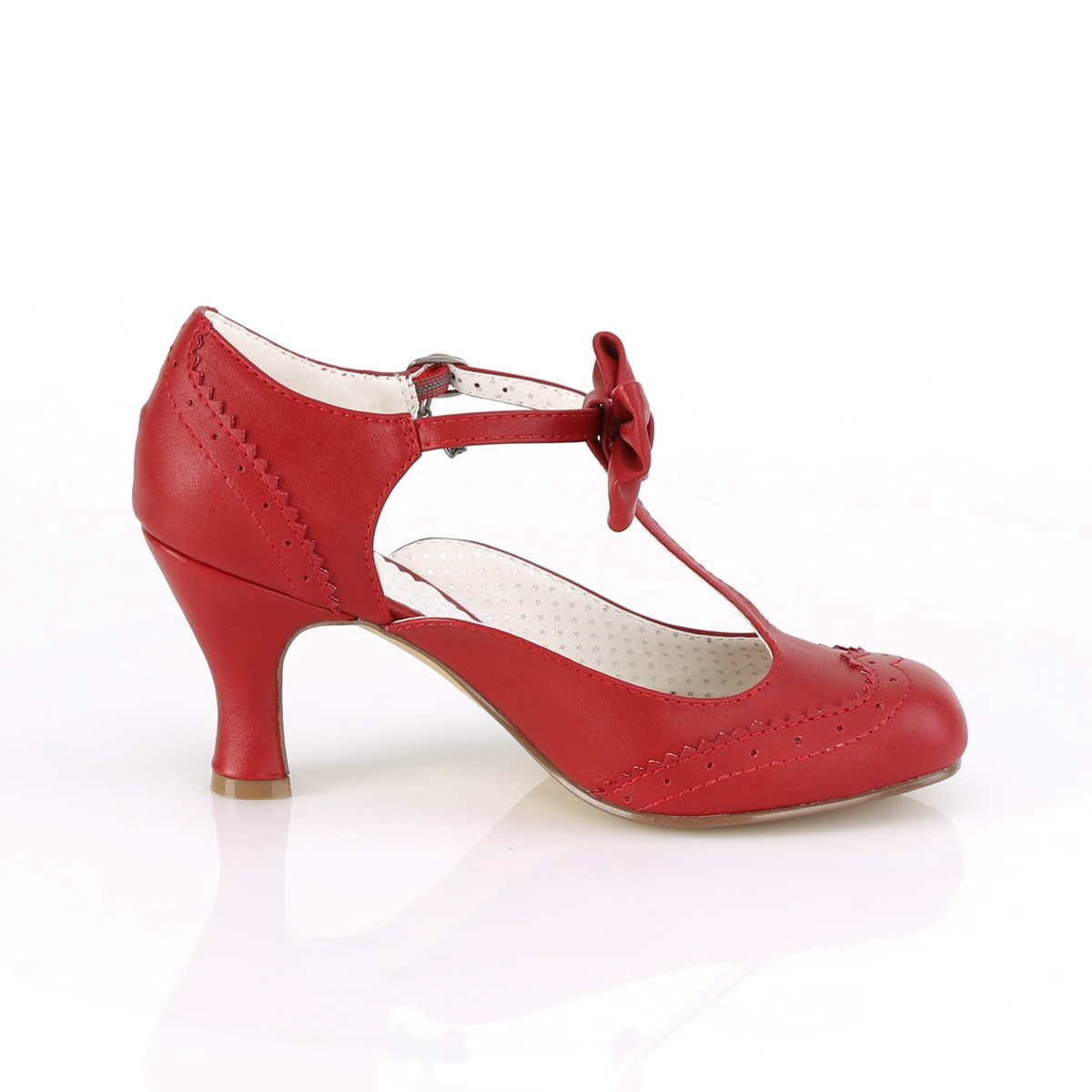Pin Up Couture Flapper-11 RPU - Red Chunky-Heel Single Sole Pumps With Straps
