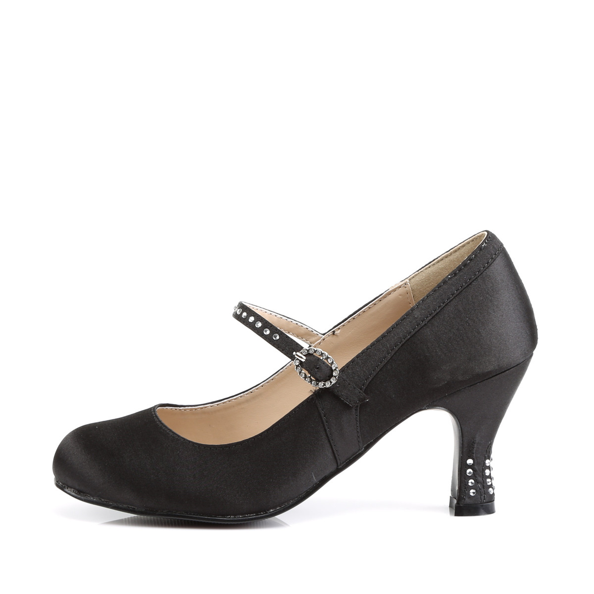 Funtasma Flapper-20 BSAPU - Black Chunky-Heel Single Sole Pumps With Straps