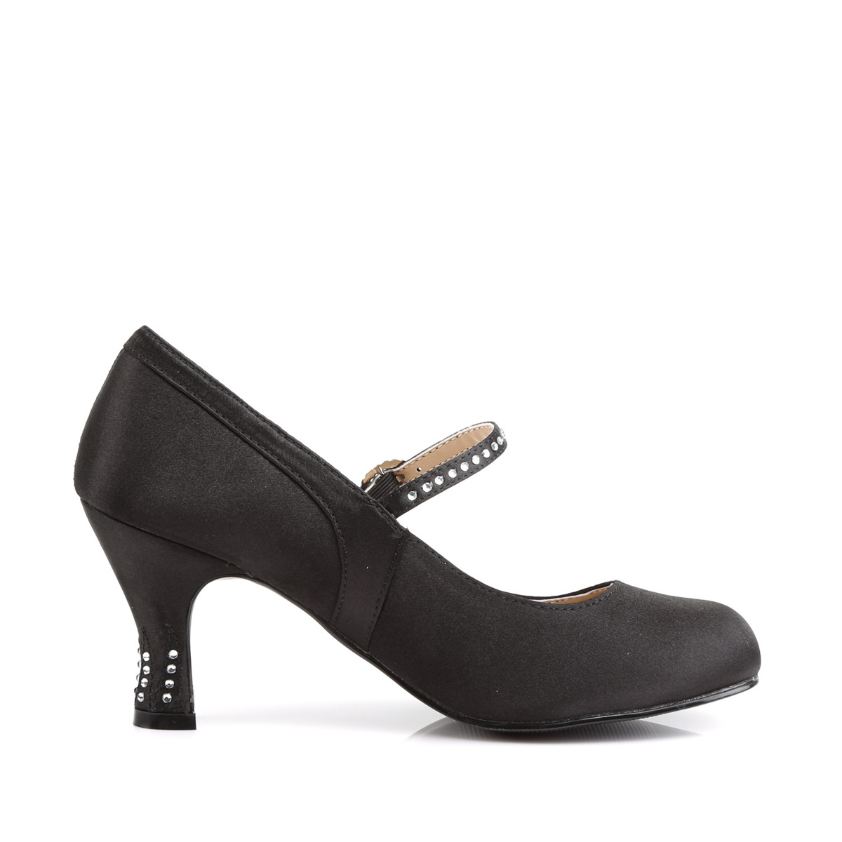 Funtasma Flapper-20 BSAPU - Black Chunky-Heel Single Sole Pumps With Straps