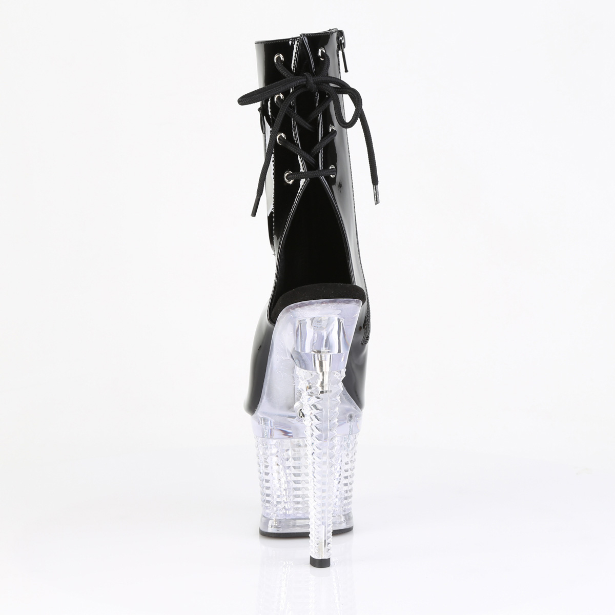 Pleaser Flashdance-1018SPEC B/C - Shiny Black Illuminating High-Platform Peep Toe Boots