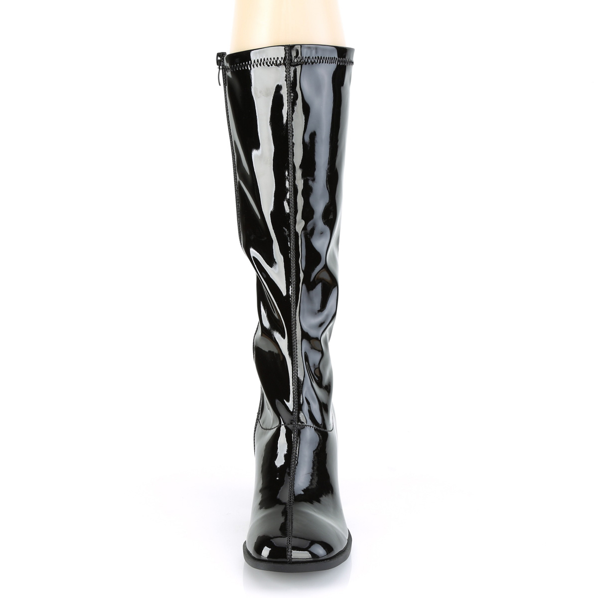 Funtasma Gogo-300-2 B - Shiny Black Chunky-Heel Knee High Single Sole Boots