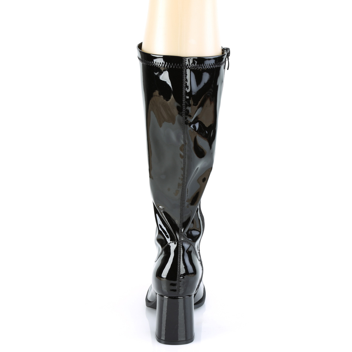 Funtasma Gogo-300-2 B - Shiny Black Chunky-Heel Knee High Single Sole Boots