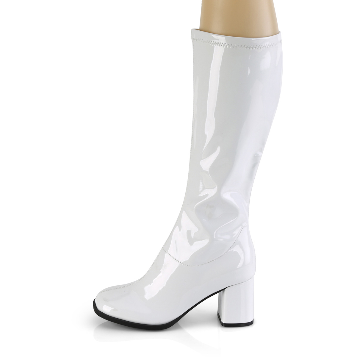 Funtasma Gogo-300-2 W - Shiny White Chunky-Heel Knee High Single Sole Boots