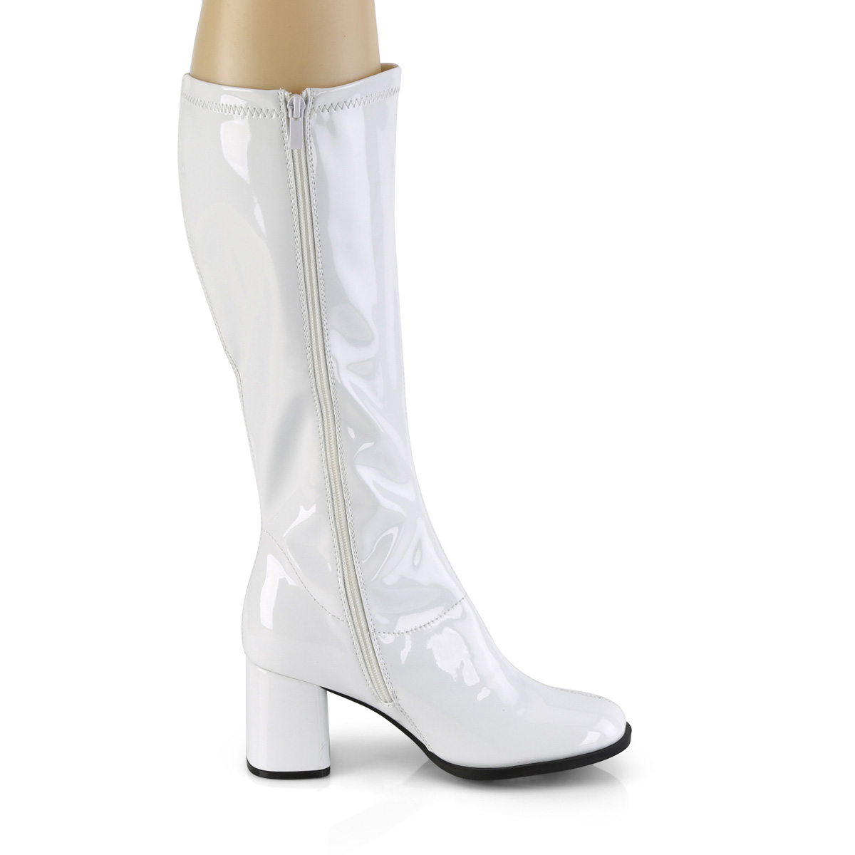 Funtasma Gogo-300-2 W - Shiny White Chunky-Heel Knee High Single Sole Boots