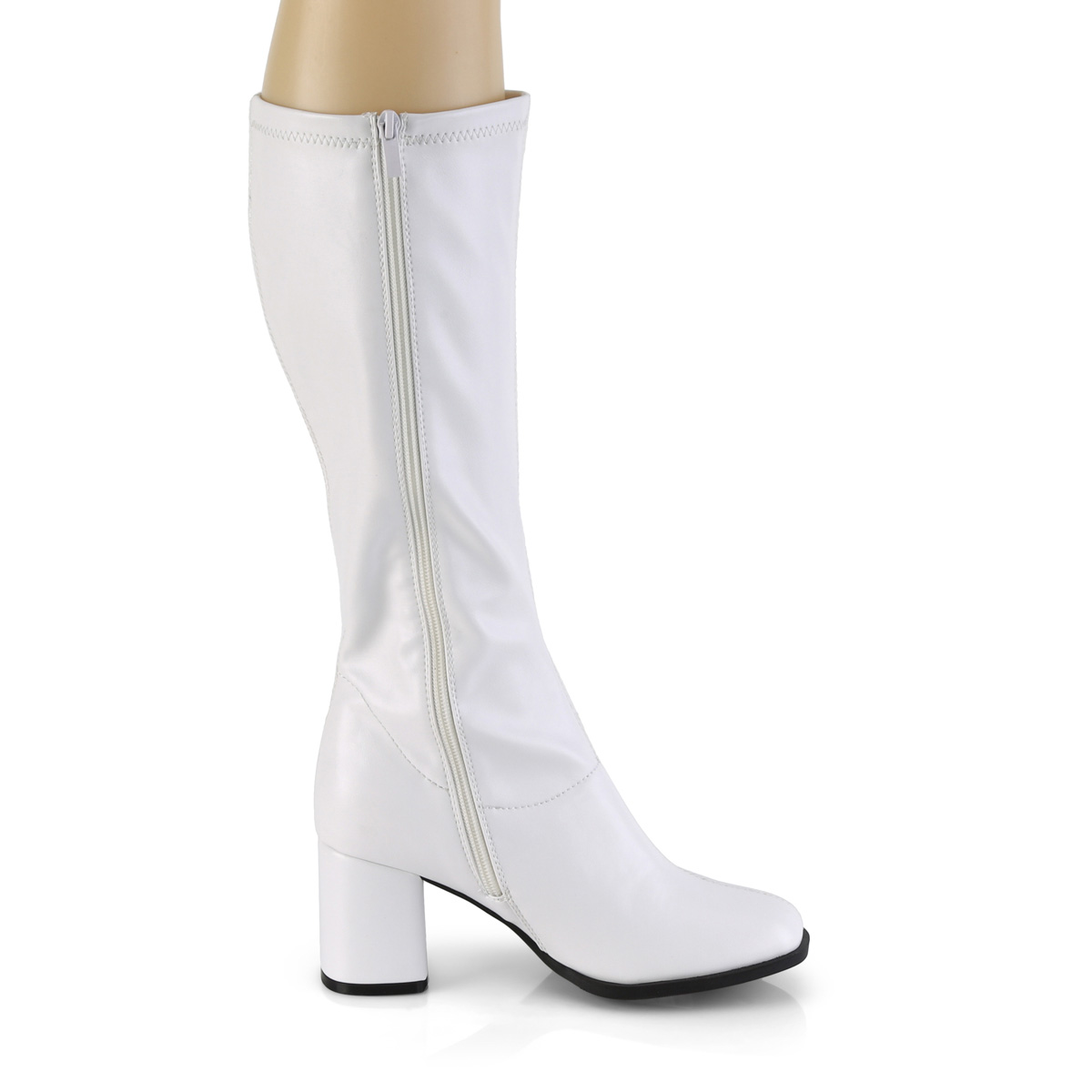 Funtasma Gogo-300-2 WPU - White Chunky-Heel Knee High Single Sole Boots