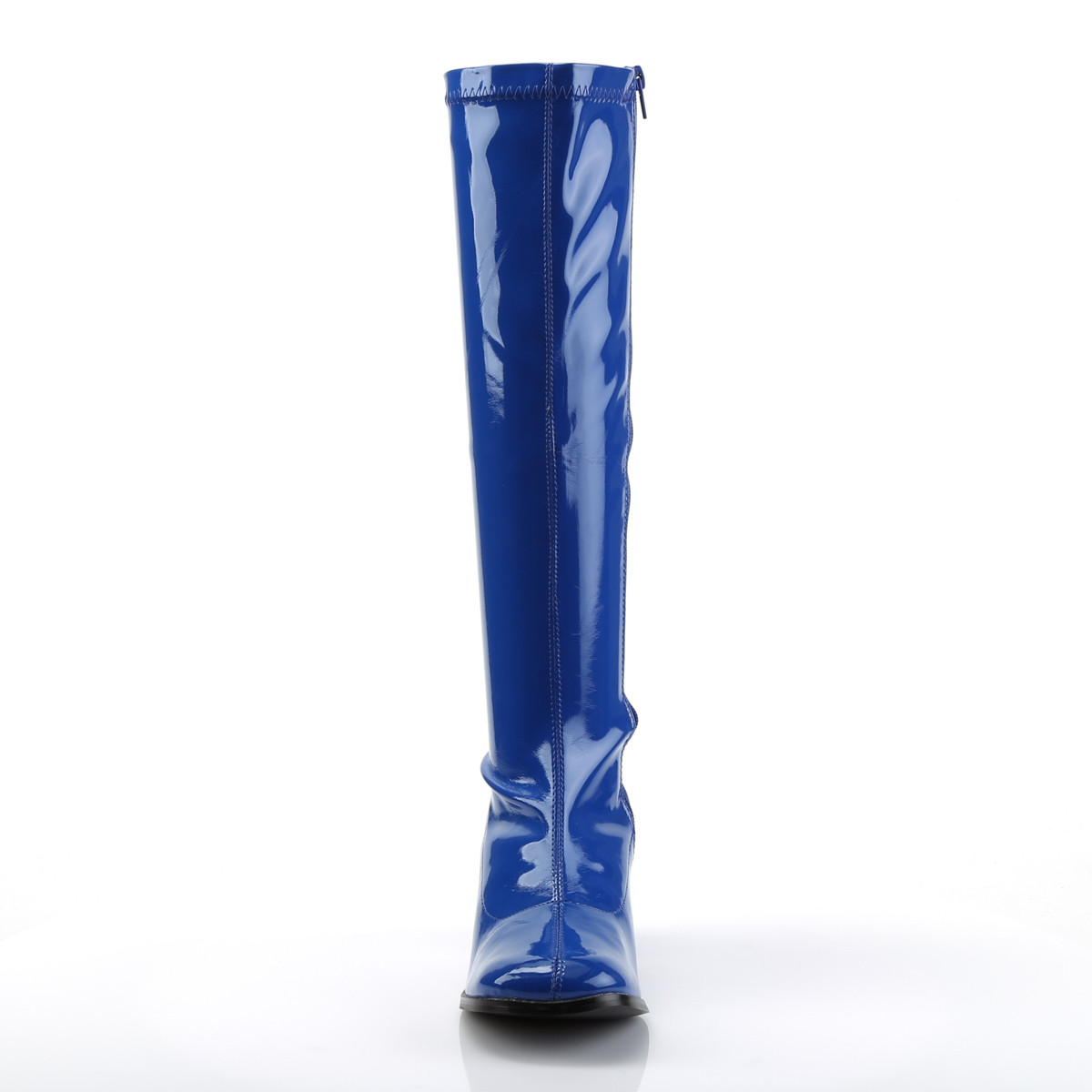 Funtasma Gogo-300 NU - Shiny Blue Chunky-Heel Knee High Single Sole Boots