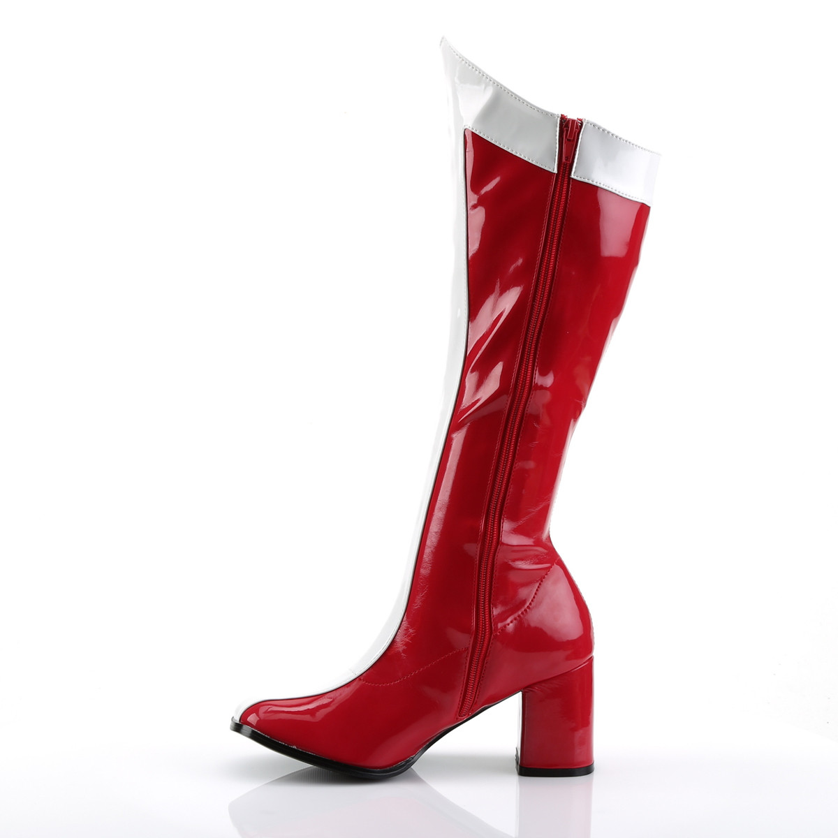 Funtasma Gogo-305 RW - Shiny Red Chunky-Heel Knee High Single Sole Boots