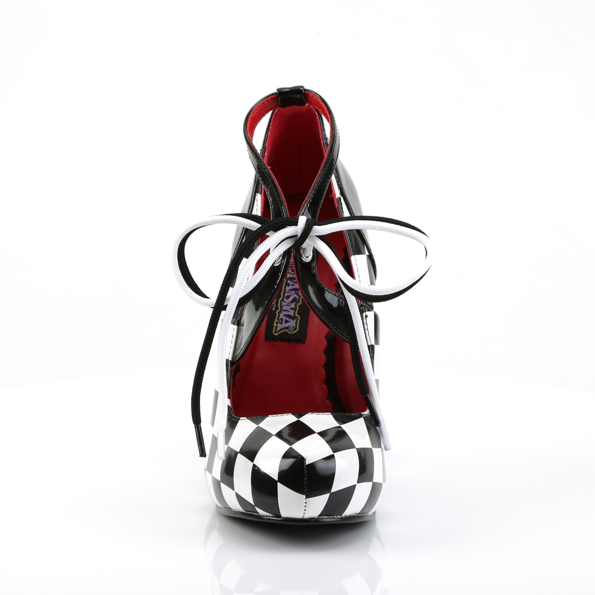 Funtasma Harlequin-03 BW - Shiny Black High-Heel Single Sole Pumps With Straps