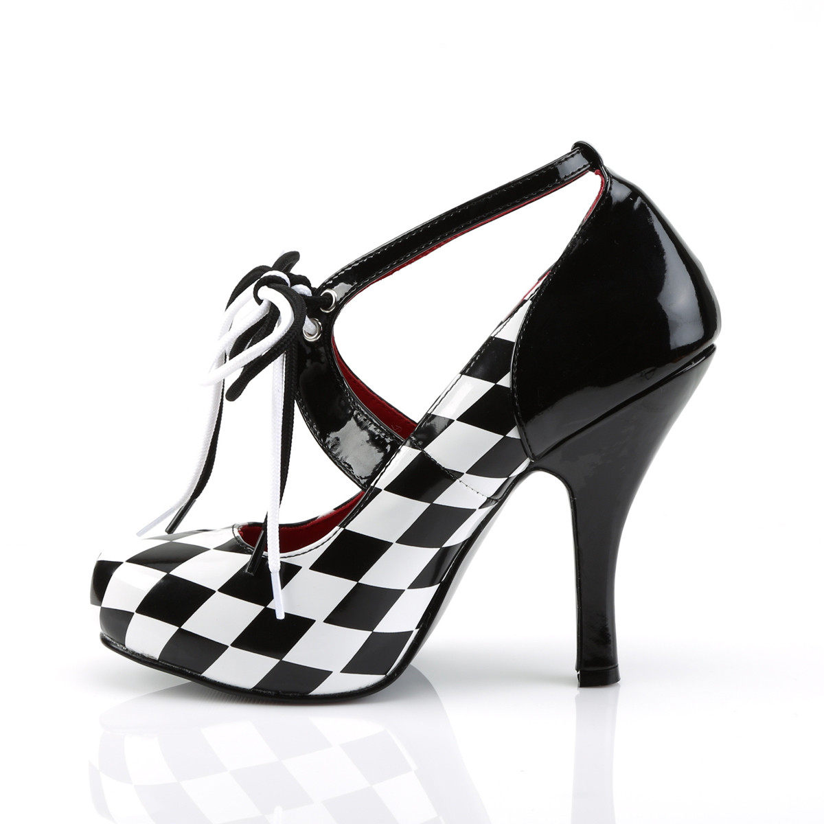 Funtasma Harlequin-03 BW - Shiny Black High-Heel Single Sole Pumps With Straps