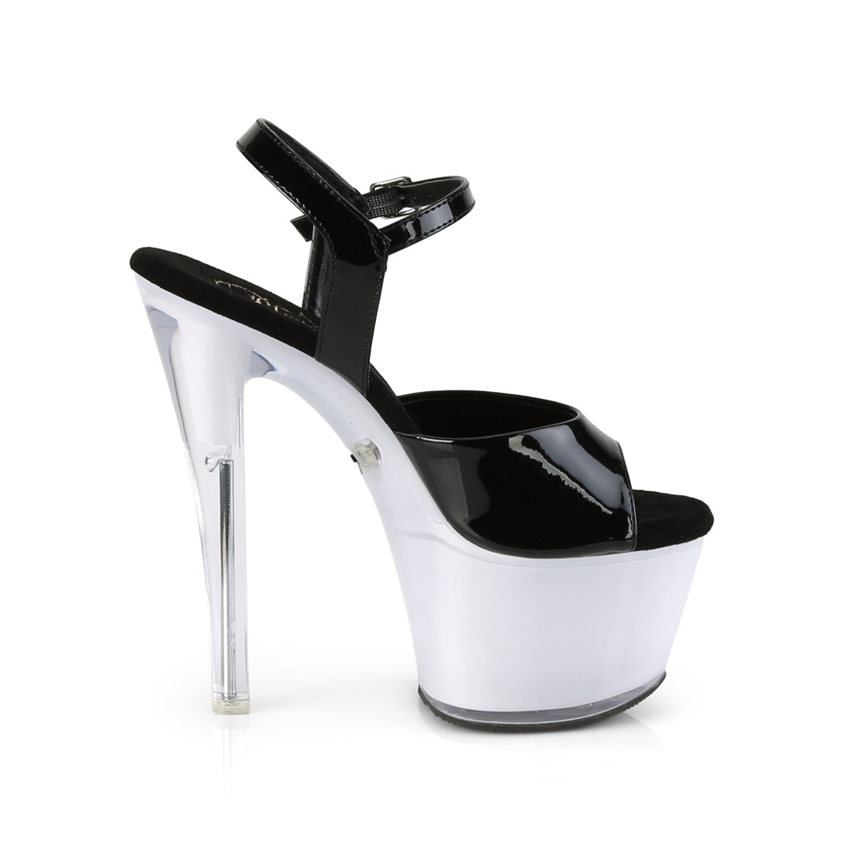 Pleaser Illuminator-709 B/WGLOW - Shiny Black Illuminating High-Platform Sandals