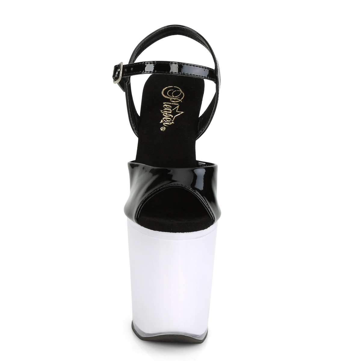 Pleaser Illuminator-809 B/WGLOW - Shiny Black Illuminating High-Platform Sandals