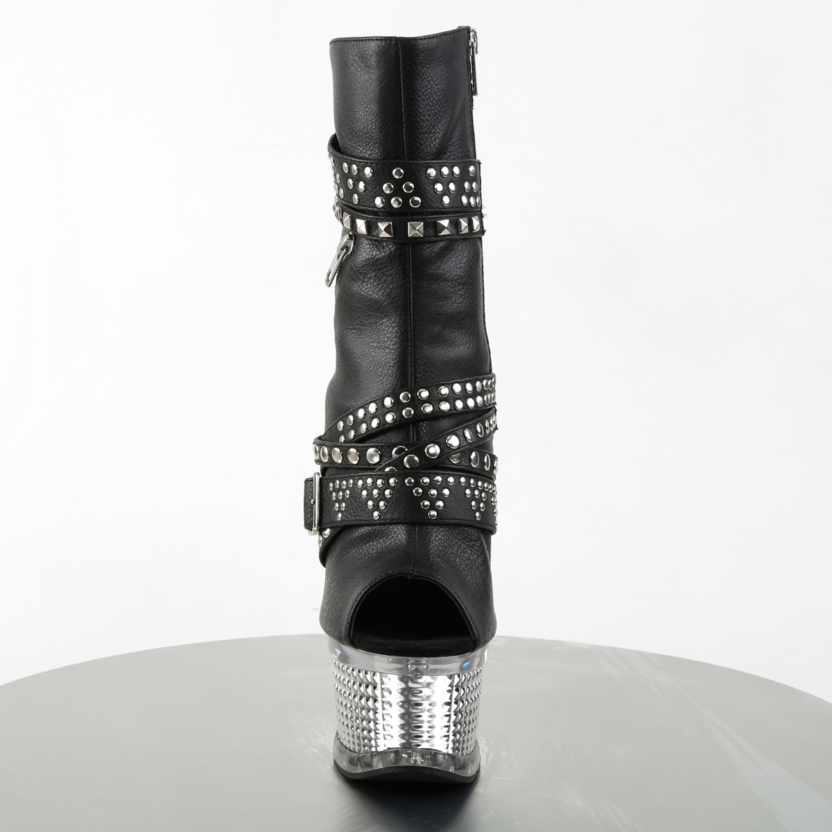 Pleaser Illusion-1015 BPU/SCH - Black Platform High-Heel Peep Toe Boots