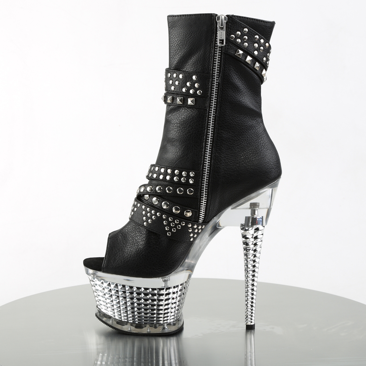 Pleaser Illusion-1015 BPU/SCH - Black Platform High-Heel Peep Toe Boots