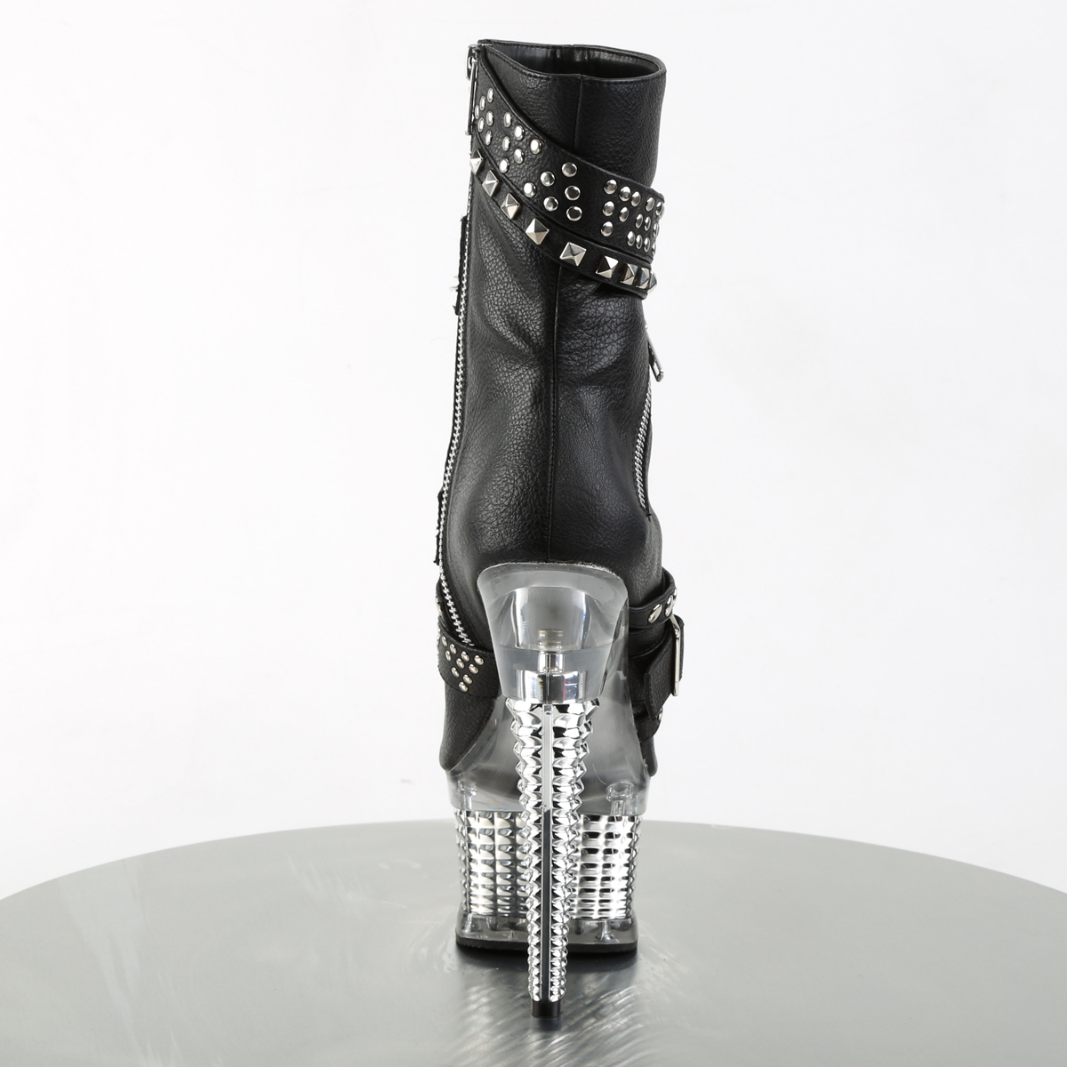 Pleaser Illusion-1015 BPU/SCH - Black Platform High-Heel Peep Toe Boots