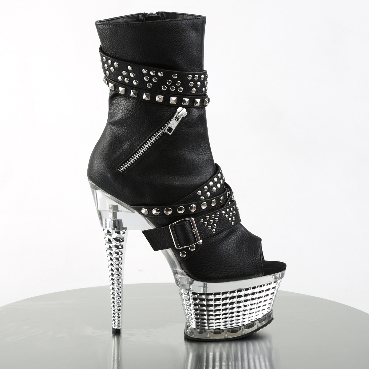 Pleaser Illusion-1015 BPU/SCH - Black Platform High-Heel Peep Toe Boots