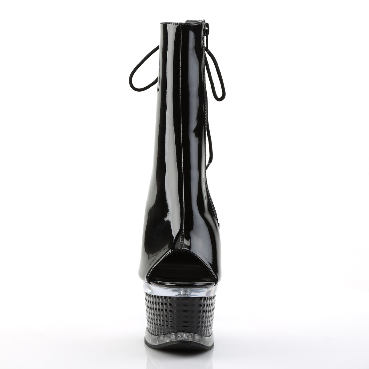 Pleaser Illusion-1018 B/M - Shiny Black Platform High-Heel Peep Toe Boots
