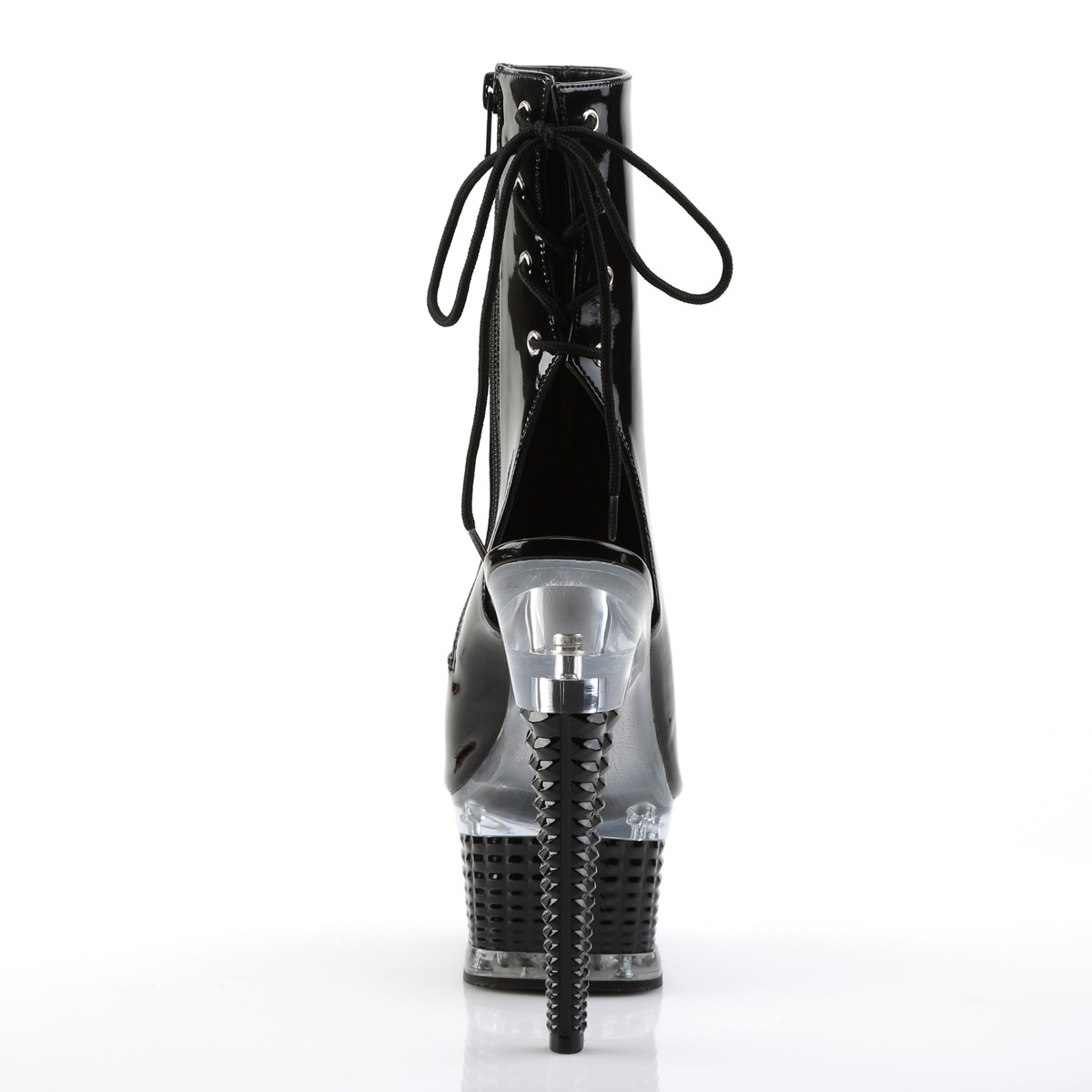 Pleaser Illusion-1018 B/M - Shiny Black Platform High-Heel Peep Toe Boots