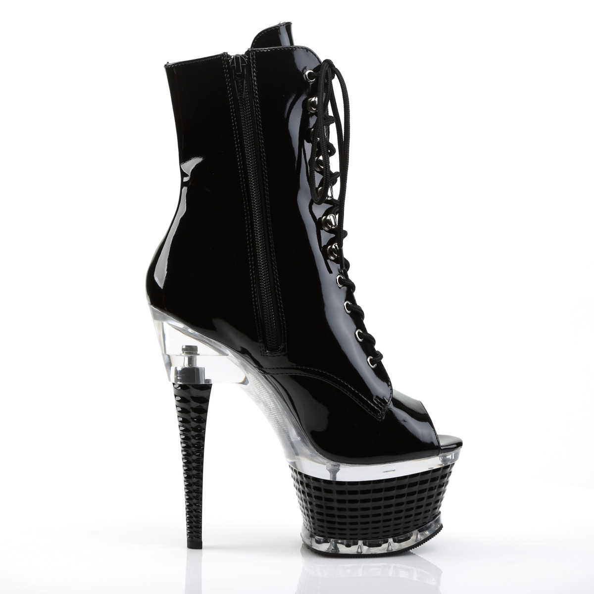 Pleaser Illusion-1021 B/M - Shiny Black Platform High-Heel Ankle Boots