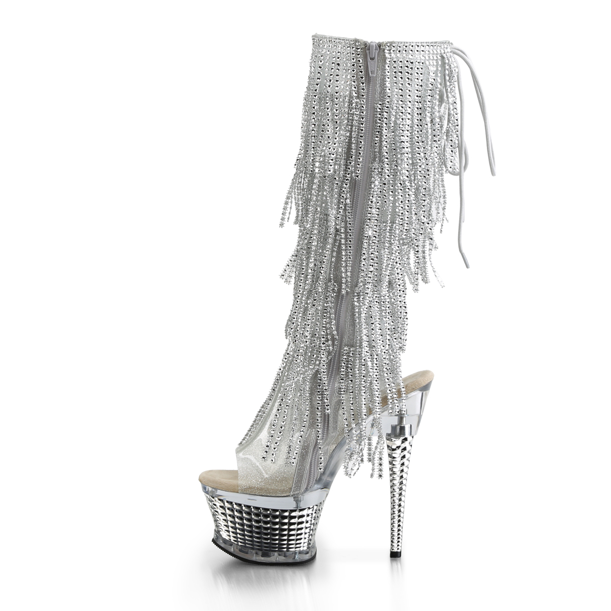 Pleaser Illusion-2017RSF STPU/SCH - Silver Platform High-Heel Peep Toe Boots