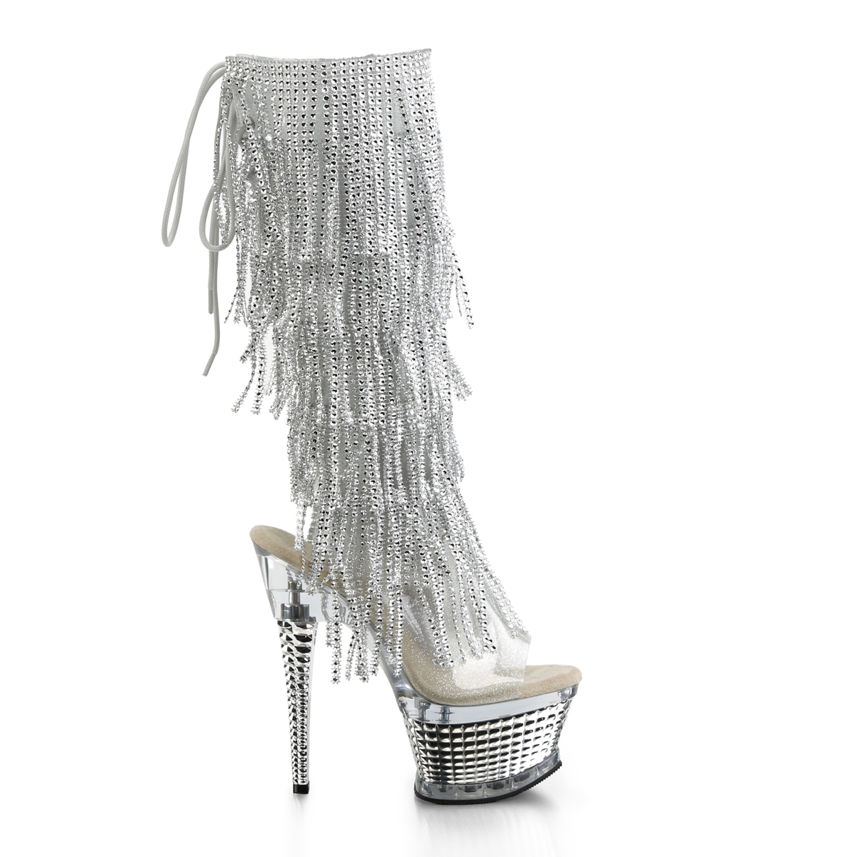 Pleaser Illusion-2017RSF STPU/SCH - Silver Platform High-Heel Peep Toe Boots