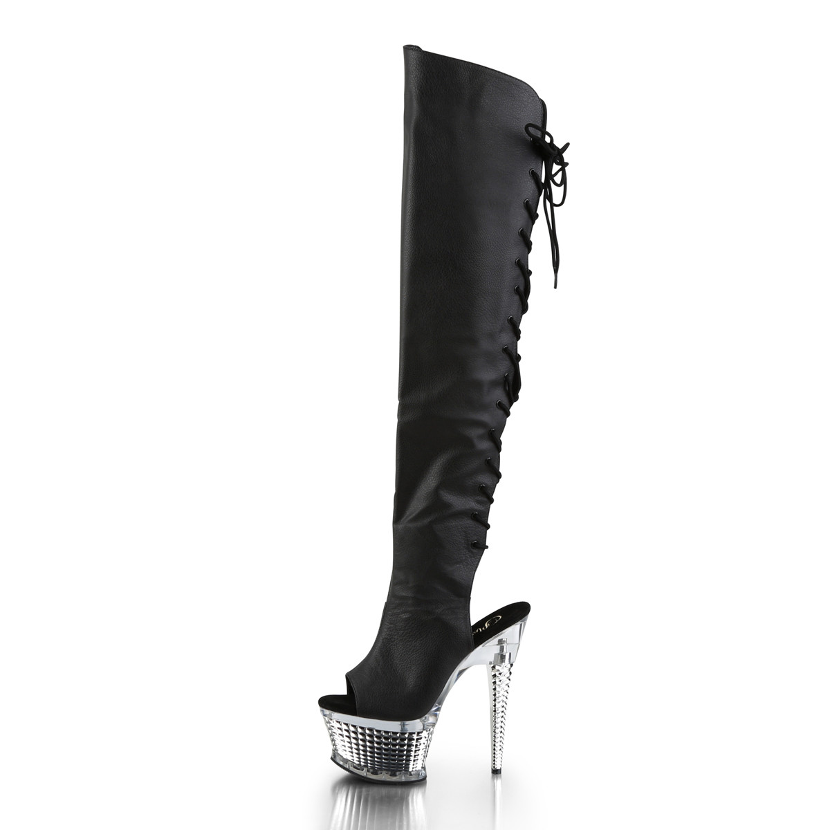 Pleaser Illusion-3019 BPU/SCH - Black Platform High-Heel Peep Toe Boots