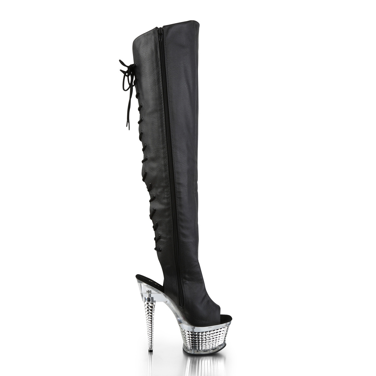 Pleaser Illusion-3019 BPU/SCH - Black Platform High-Heel Peep Toe Boots