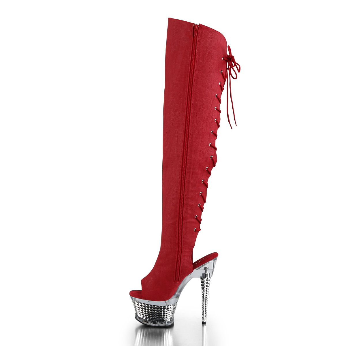 Pleaser Illusion-3019 RPU/SCH - Red Platform High-Heel Peep Toe Boots