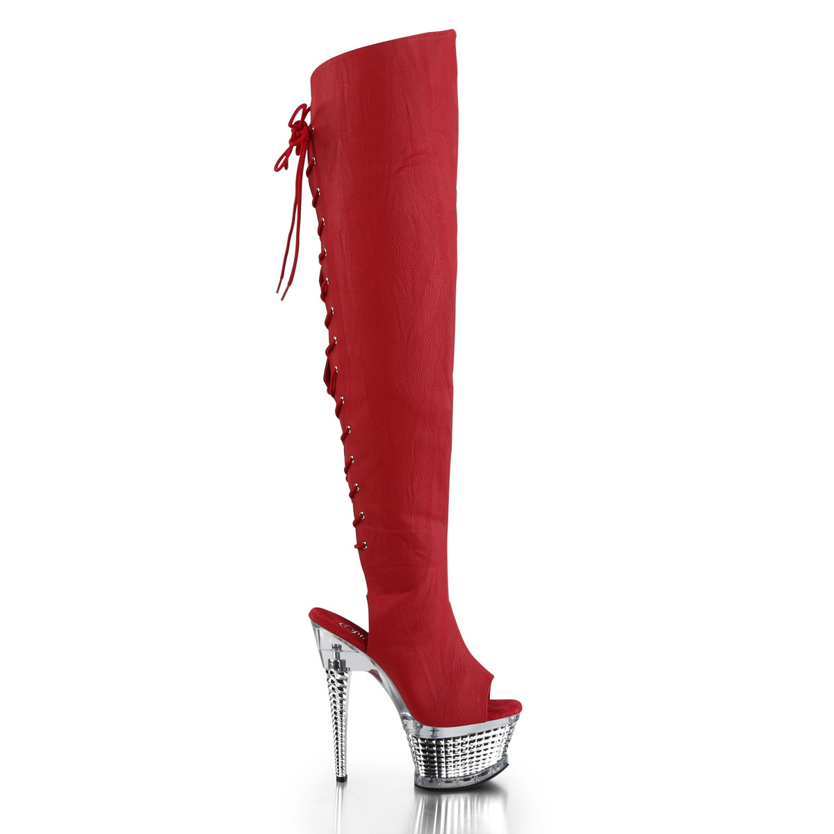 Pleaser Illusion-3019 RPU/SCH - Red Platform High-Heel Peep Toe Boots