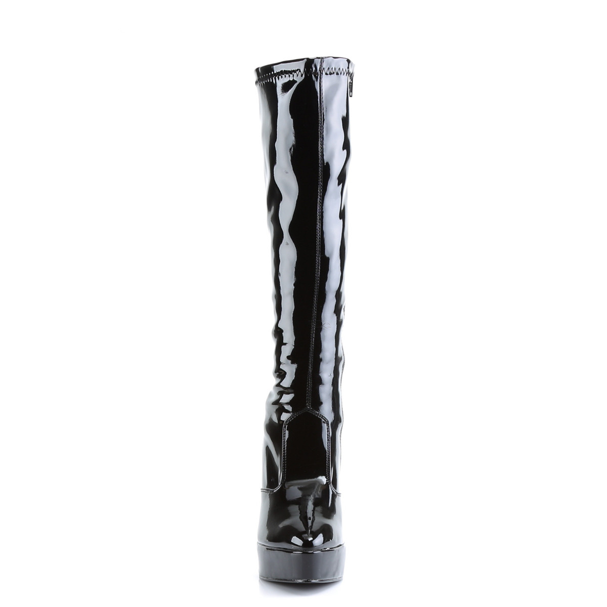 Devious Indulge-2000 B - Shiny Black Platform High-Heel Knee High Boots