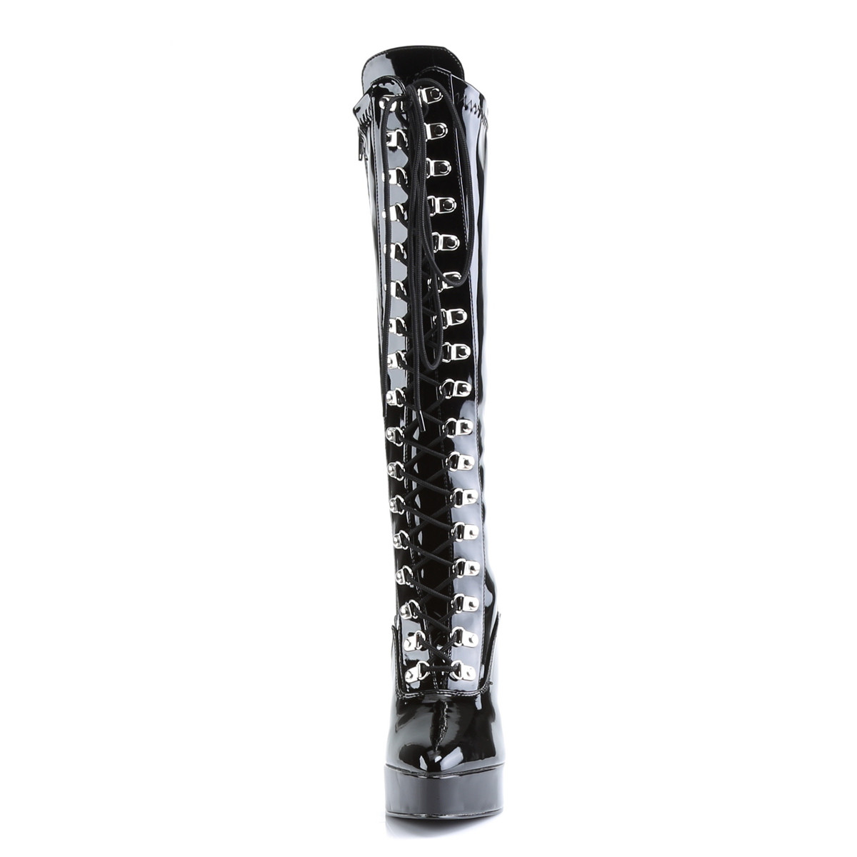Devious Indulge-2024 B - Shiny Black Platform High-Heel Knee High Boots