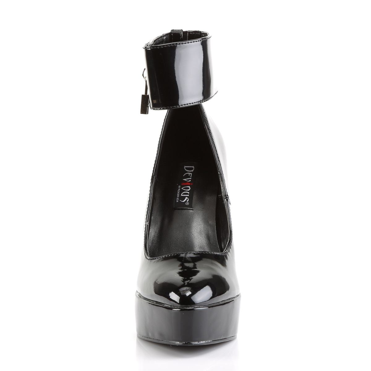 Devious Indulge-534 B - Shiny Black Platform High-Heel Pumps With Straps